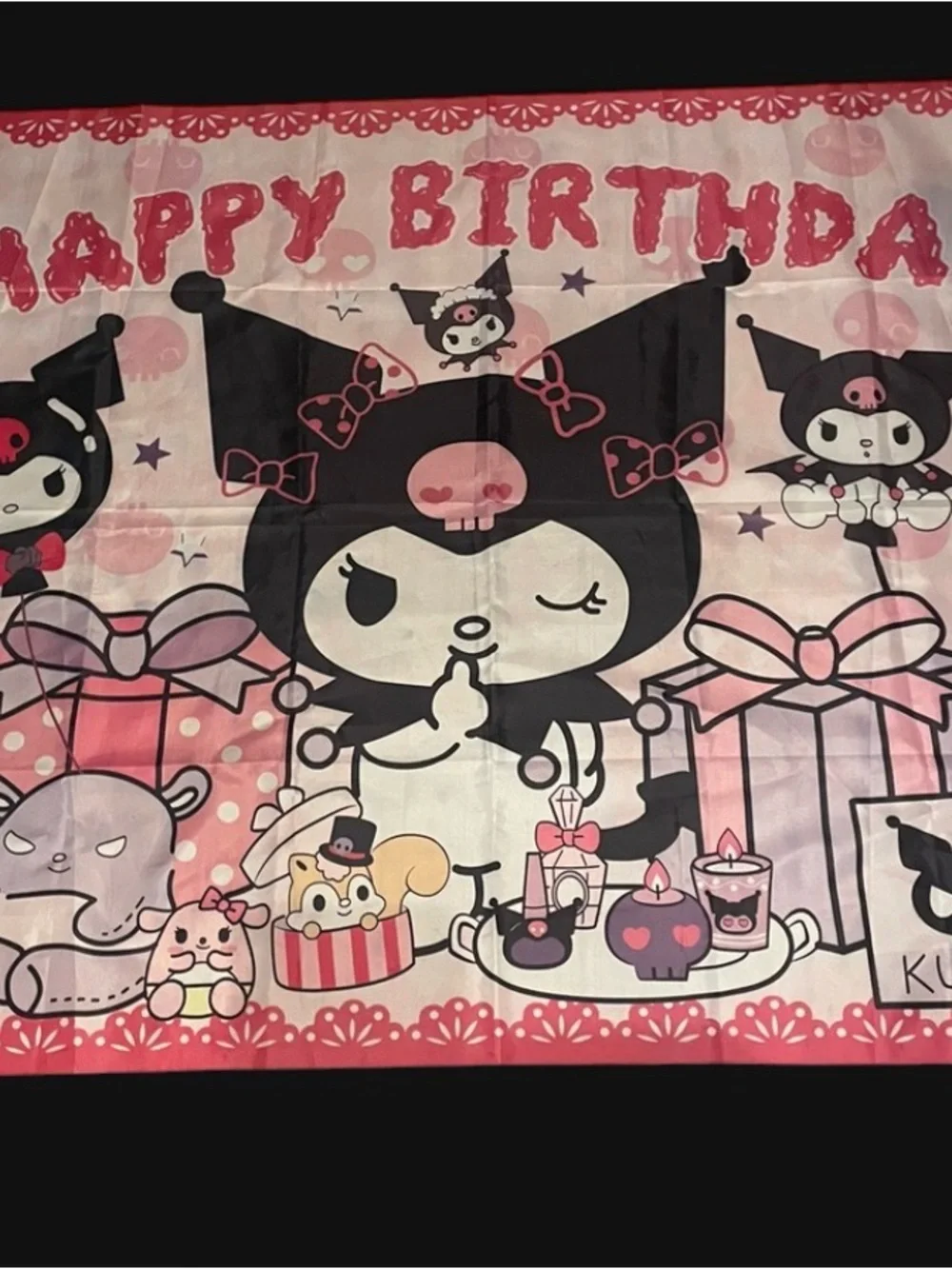 Sanrio Kuromi Happy Birthday Backdrop Banner - 5x3ft Kawaii Party Decoration